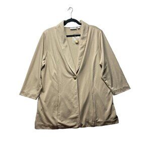 New Susan Graver Knit One Gold Button Blazer Jacket Pockets Beige Stretchy Sz XL